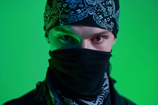 Black Bandana with Neon Green Background Handsome Males portrait Featuring Stylish Fashion photo
