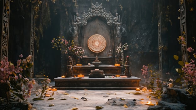 Beautiful esoteric and mystical altar for meditation photo