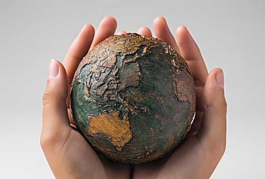 A person holding a globe in their hands photo