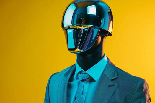 Chic Male Suit with Face Mask Neon Yellow Lifestyle Background perfect for Trendy portraits and Modern Urban Fashion Looks photo