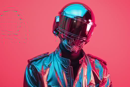 Modern Ambiance in Males Fashion portrait Trendy Jacket with Neon pink Background photo
