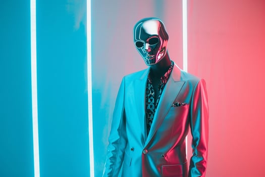 Dynamic Ambiance in Males Fashion portrait Casual Blazer with Neon Aqua Background photo