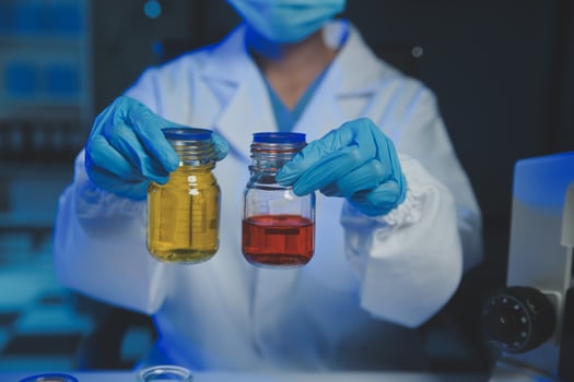 professional chemist woman laboratory using scientific microscope for science research, chemistry scientist with microbiology medicals equipment technology to working with medicine biology experiment photo