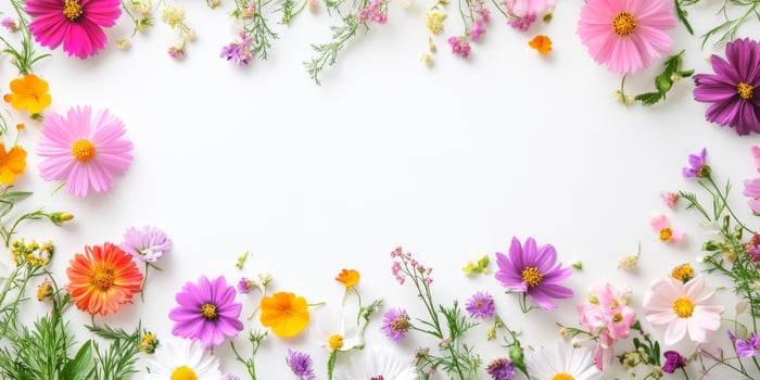 An incredibly vibrant and beautifully arranged collection of colorful flowers creates a stunningly lovely border, making it perfect for invitations, posters, or various decorative purposes photo