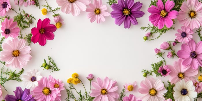 This breathtaking and vibrant arrangement of exquisite pink and purple flowers elegantly frames a spacious area, making it perfect for invitations, greeting cards, and an array of decorative designs photo