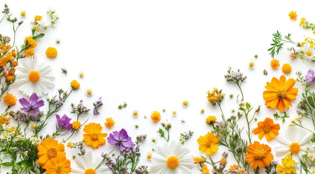 A vibrant wildflower arrangement frames a blank space for your text or images, perfect for naturethemed projects that celebrate the beauty of the natural world with cheer and color photo
