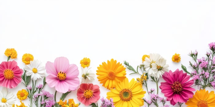 A stunningly beautiful arrangement of vibrant, colorful flowers set against a pristine white background, making it an ideal choice for spring themes and a wide range of creative designs photo