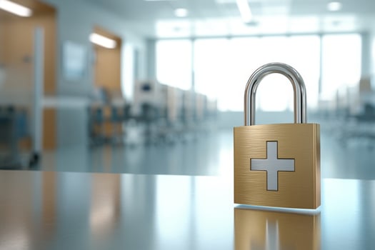 A padlock symbolizes data security in healthcare, emphasizing the need to protect sensitive patient information and maintain confidentiality to ensure trust and safety for everyone photo