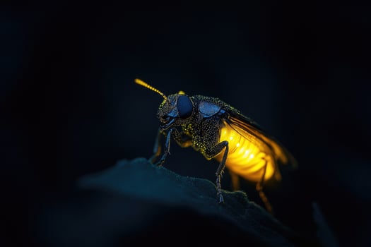 A firefly glowing in the night. photo