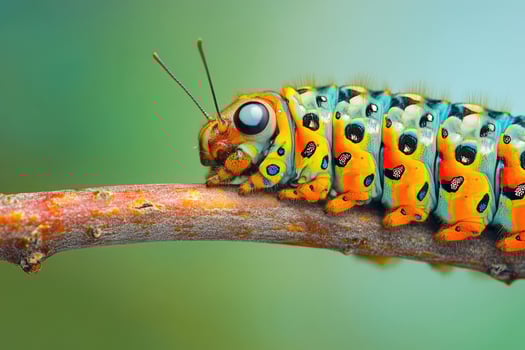 A caterpillar slowly moving along a branch. photo
