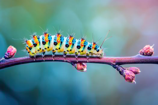 A caterpillar slowly moving along a branch. photo