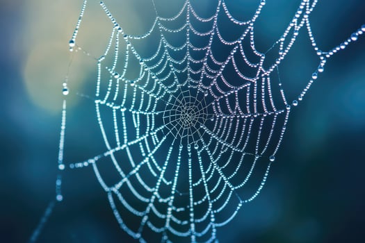 A spider web covered in morning dew. photo