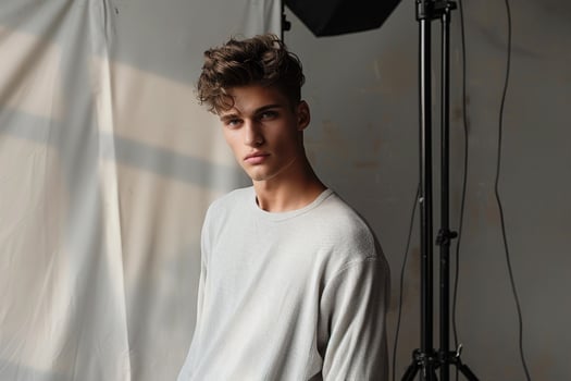 pullover Male Fashion Model Silver Background High Fashion portrait Lifestyle Focus photo