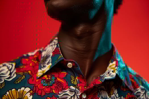 Fashion Model in printed Shirt with Deep Red Background Trendy Males portrait Stylish Casual Look Modern Fashion Lifestyle portrait photo