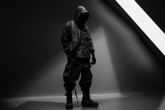 Stylish Fashion Model in Cloth Infused Outfit Black and White Lifestyle portrait with Chic Background photo