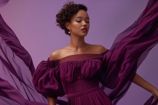 elegant Maroon Dress on Male Model Soft Lavender Lifestyle portrait with Chic and Contemporary Fashion Appeal photo