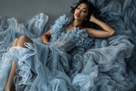 Chic Icy Blue Dress on Male Model Gray Costume Lifestyle portrait Featuring Stylish Fashion and Modern Style photo