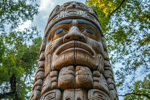 Traditional totem pole standing in modern interior design photo