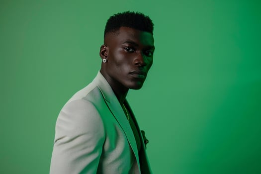 Fashionable electric Green Blazer Model Handsome Male portrait with Trendy Dress and Vibrant Lifestyle photo