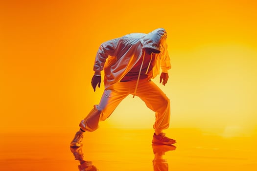 High performance Tracksuit Fashion Model Trendy Male in Neon Orange Lifestyle Setting with Stylish Background Fashionable and Contemporary Look photo