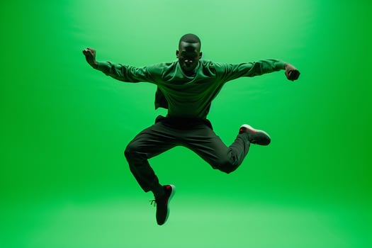 Athletic Wear Fashion Model Trendy Male in Bright Green Lifestyle portrait with Fashionable Background Modern and Stylish Look photo