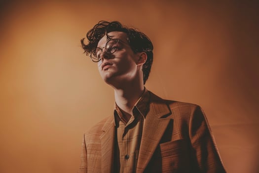 Retro Suit with Sepia Tones Urban Lifestyle portrait Featuring Vintage Male Fashion Details perfect for a Nostalgic and Classic Style in Modern environMalets photo