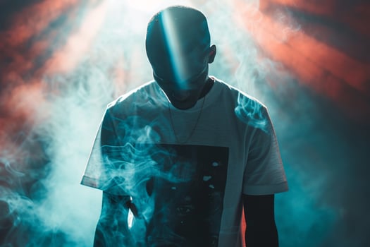 Trendy Graphic Tee with Light Burst effect Males Fashion Model in Modern Background Stylish Apparel and Bold Lifestyle photo