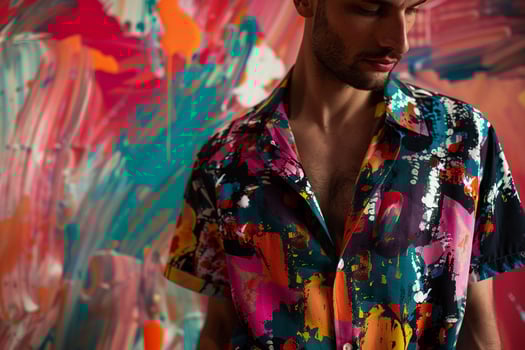 Abstract pattern Shirt with Brush Strokes on Male Fashion Model Trendy portrait Modern Background and Stylish Males Apparel photo