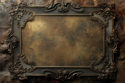 Antique Ornate Metal Frame on Aged Rustic Background for Vintage Decor and Design photo