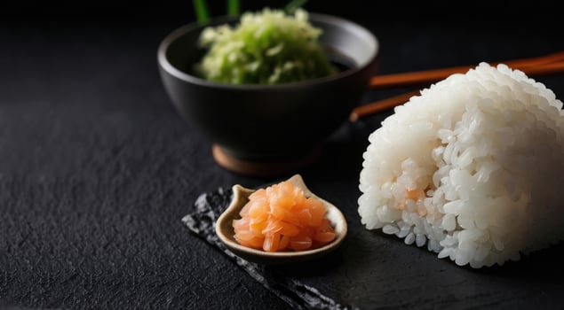 Japanese sushi with salmon on a black background. Sushi menu. photo