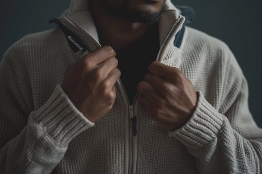 Stylish male fashion model in a zipup jacket with aheather grey male background male dress portrait featuring casual lifestyle Males fashion photo