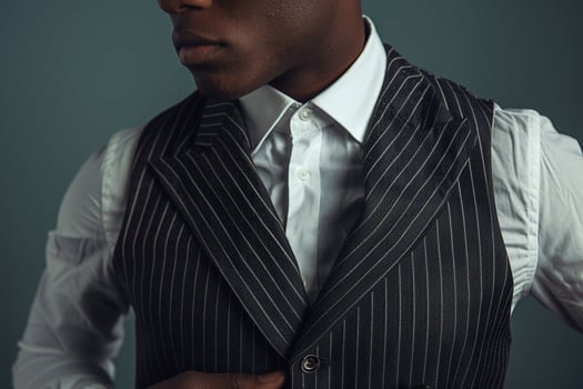 Stylish male model in subtle geometric pattern vest modern fashion portrait relaxed lifestyle photo