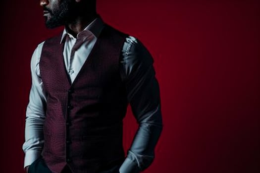 Stylish male model in burgundy casual vest modern portrait fashionable lifestyle photo
