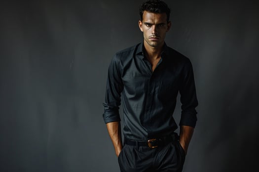 Charcoal Grey Dress Shirt and Trousers Trendy portrait with Stylish Lifestyle Background photo