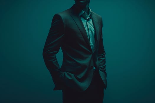 elegant Male in Deep Teal Casual Suit for Modern Lifestyle portrait with Trendy Background photo