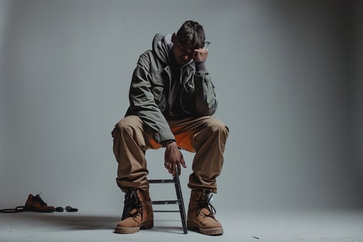 Trendy Male in Urban Wear with Cargo pants and Gray Background for Sophisticated Lifestyle portrait photo