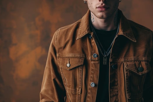 vintage jacketrust male background male dress apparel showcasinglifestyle Males fashion and portrait style with a chic and costume vibe photo