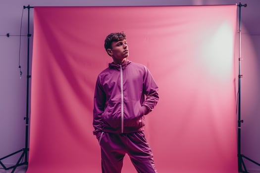 sporty tracksuit with a bright purple background Featuring athletic style and vibrant design with a contemporary look photo