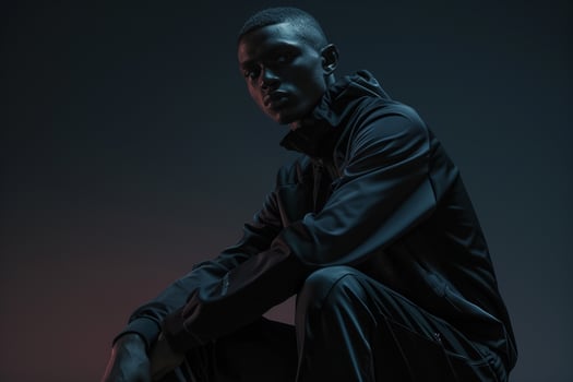 Fashionable male model in a sporty tracksuit with a hot pink background Highlighting bold fashion and vibrant design with a modern athletic look photo