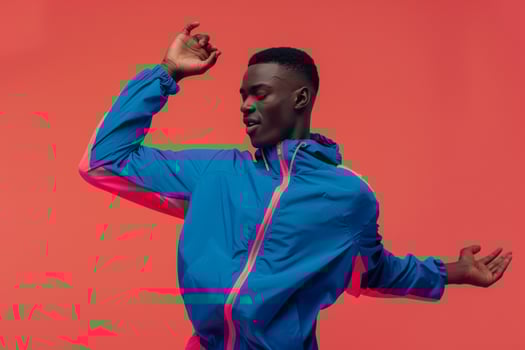 Stylish male model in a sporty tracksuit with a hot pink background Highlighting bold fashion and vibrant design with a chic modern athletic style photo