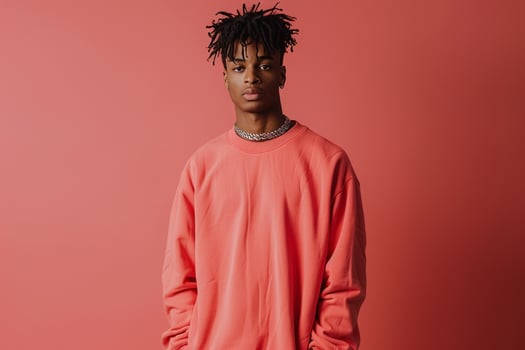 streetwear sweatshirt male dress with alight coral male background highlighting lifestyle Males fashion and portrait aspects photo