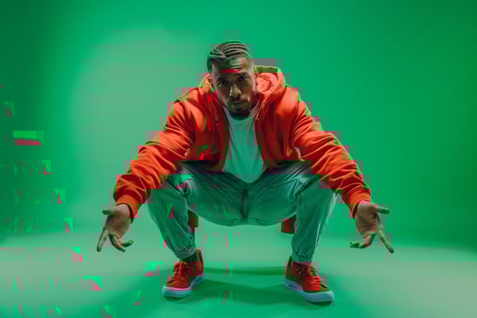 Streetwear pullover on Male with Clothing Green Background Lifestyle portrait emphasizing Fashion and Modern Features photo