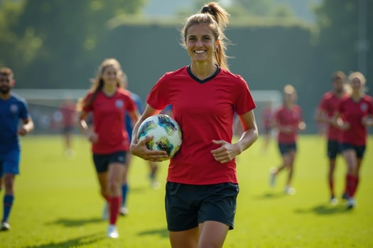 photo of teenage youth soccer player at soccer field,