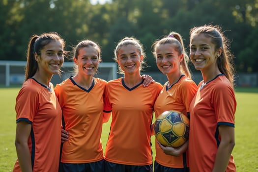 photo of teenage youth soccer player portrait group shot at soccer field,