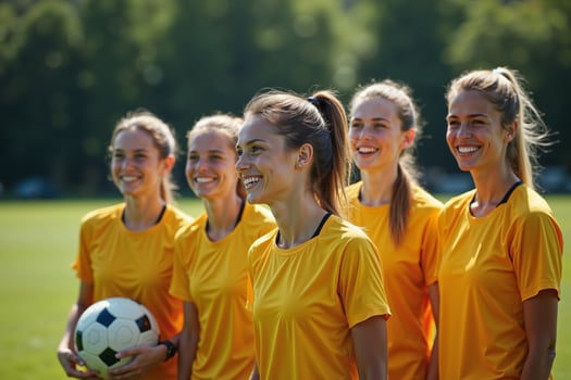 photo of teenage youth soccer player portrait group shot at soccer field,