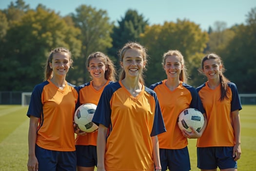 photo of teenage youth soccer player portrait group shot at soccer field,