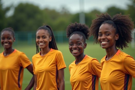 photo of teenage youth soccer player portrait group shot at soccer field,