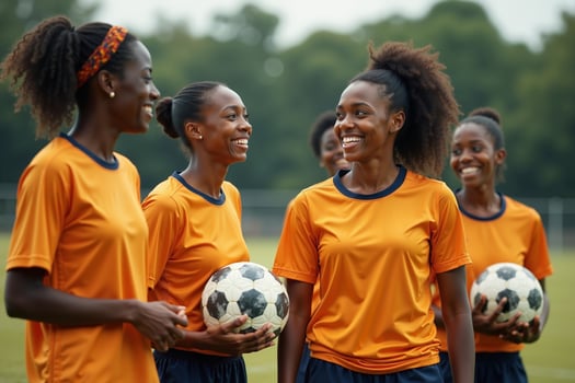 photo of teenage youth soccer player portrait group shot at soccer field,