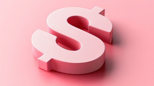 A modern pink dollar symbol on a soft pink background, representing finance, wealth, and economy. photo