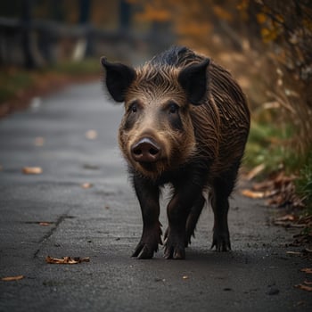Wild Boar with tusks Hog WIldlife on the street photo